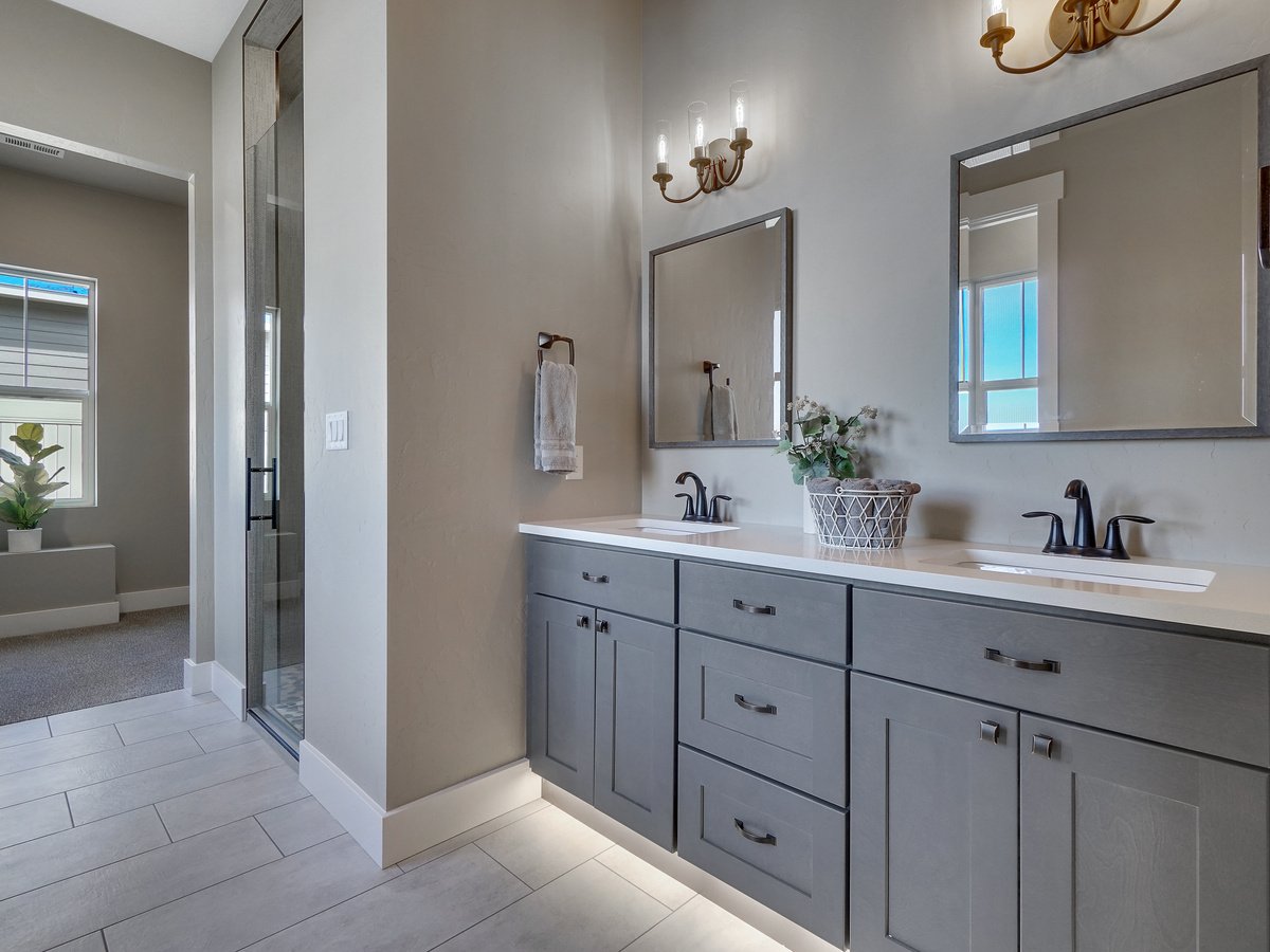 Modern Master Bathroom Light And Dark Grey Home Interior Real Estate Listing